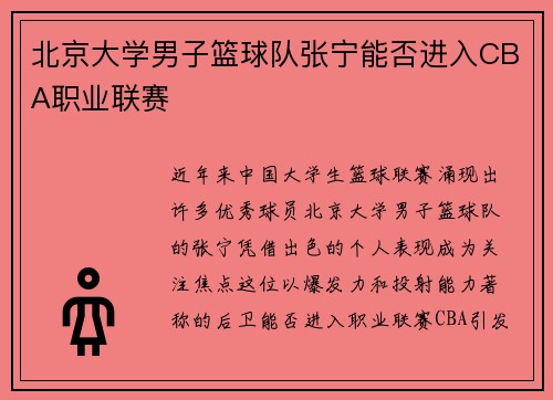 北京大学男子篮球队张宁能否进入CBA职业联赛